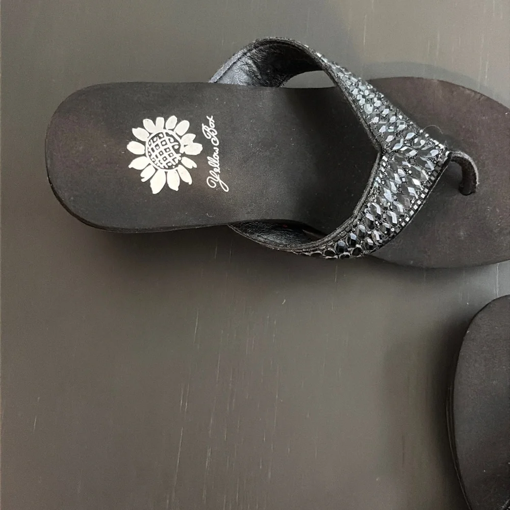 Yellow box wedge flip flops
